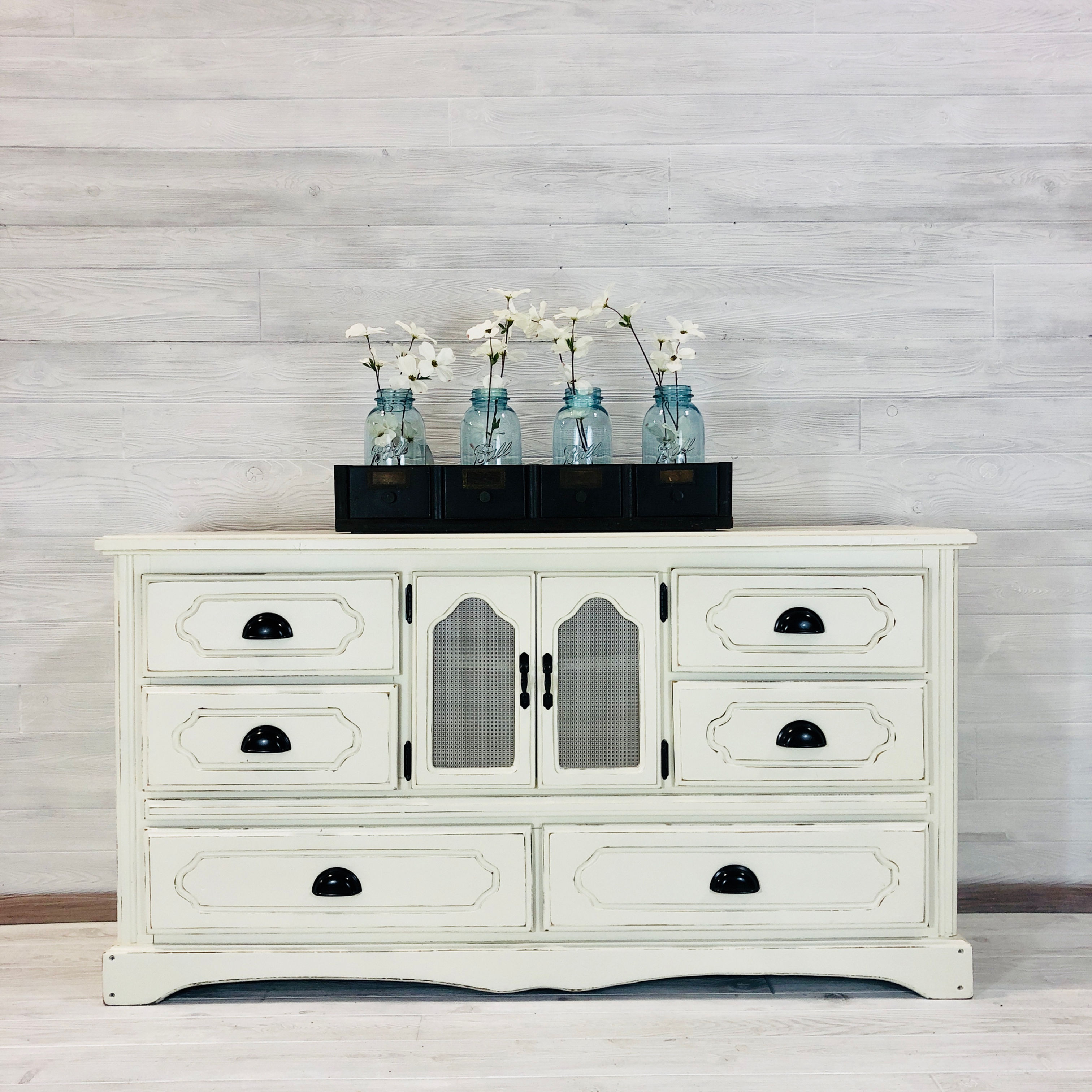 Antique White Long Low Dresser