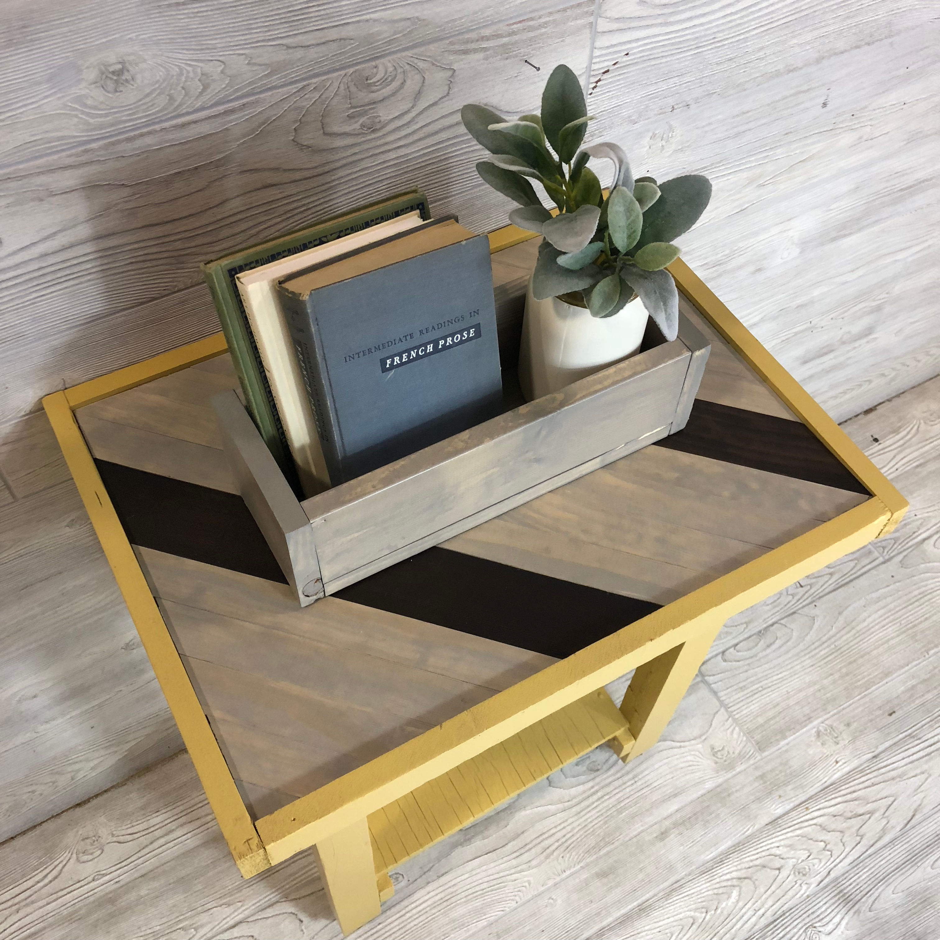 Mustard Yellow Cart with Wood Pattern Top