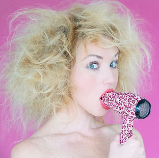 Veronica Farren crazy wild tease hair blow dryer photographer Harv Greenberg