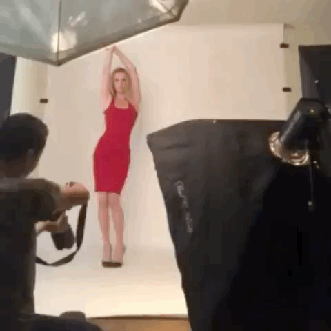 dancing model photoshoot behind the scenes gif