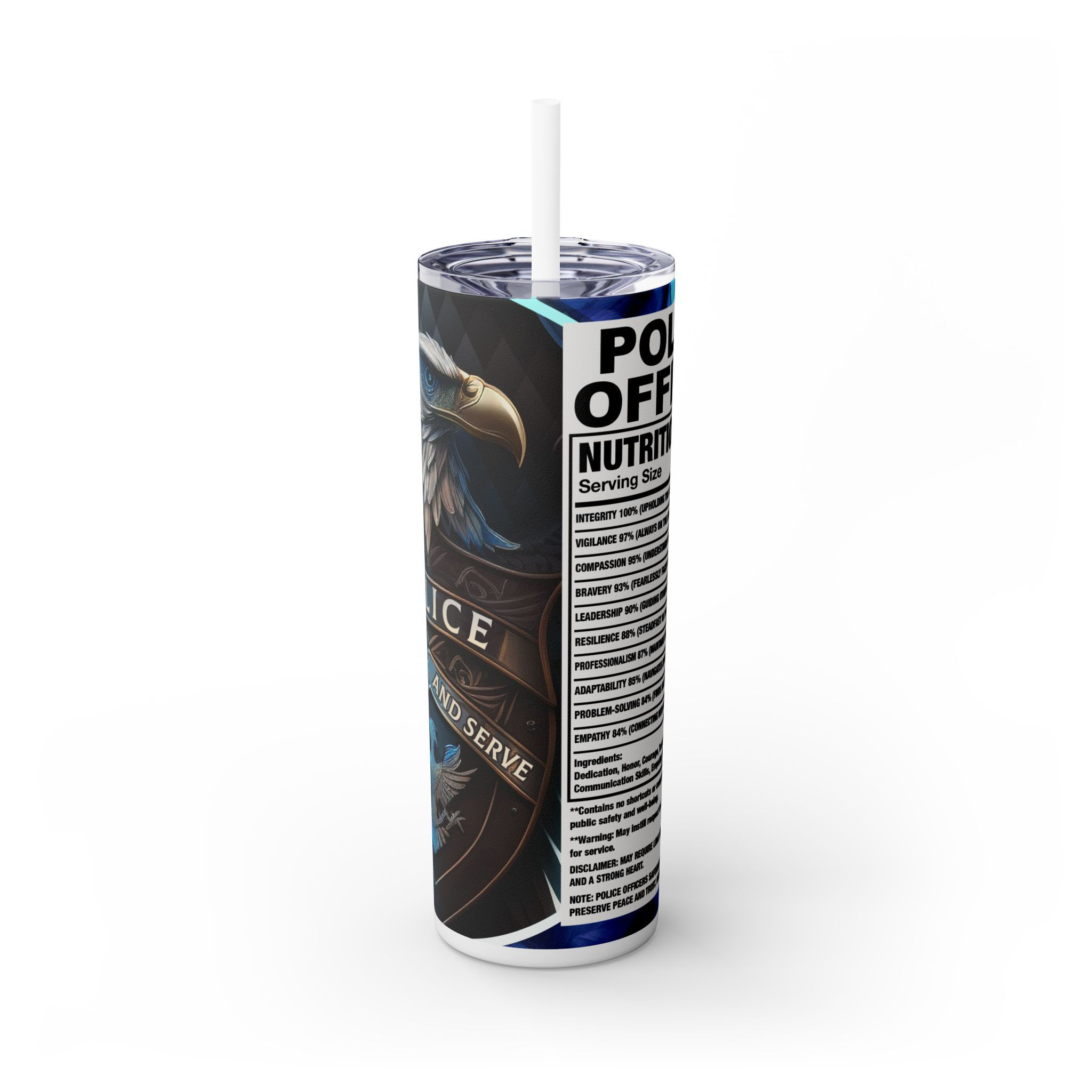 Police Officer Skinny Tumbler with Straw, 20oz
