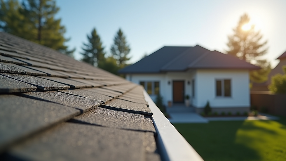 Eye-level view of a newly installed roof on a residential home