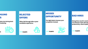 Discover the hidden costs of broken hiring processes with nuem’s visual banner - highlighting scheduling delays, rejected offers, missed opportunities, bad hires and smarter solutions.