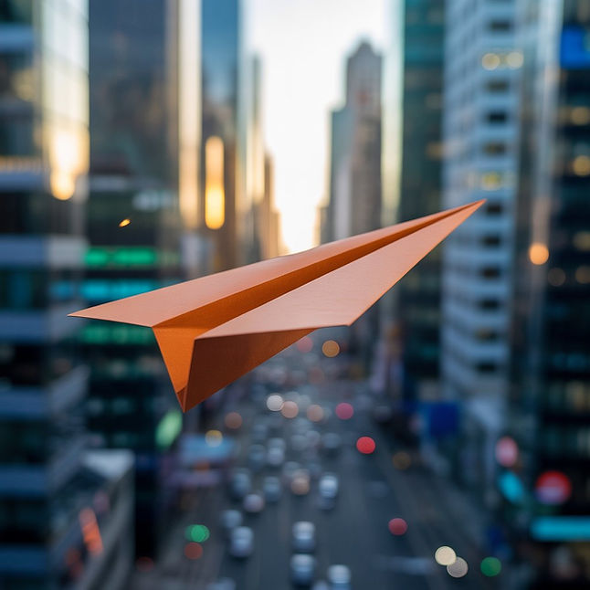 Paper plane flying through a busy suburb symbolizing businesses lost in noise without clear messaging – NorthBeam Studio StoryBrand marketing