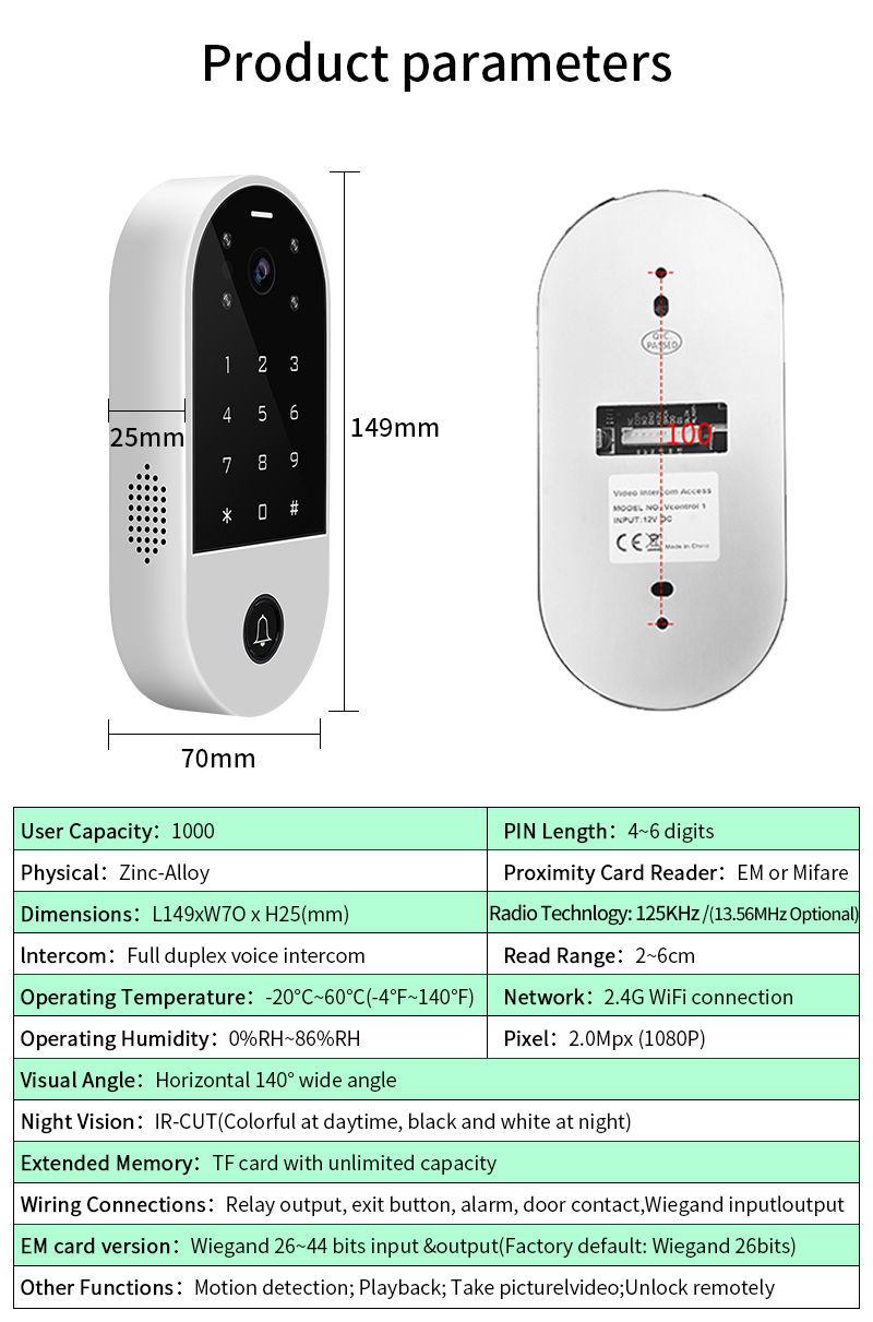 Miniatura: Tuya Smart Home Wifi Video Intercom Access Control Keypad RFID Electric Door Con