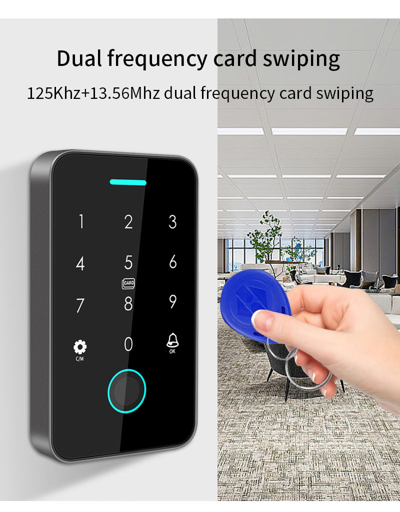 Miniatura: Dual RFID 125Khz+13.56MHz NFC Tuya Outdoor Fingerprint Access Control Keypad IP6