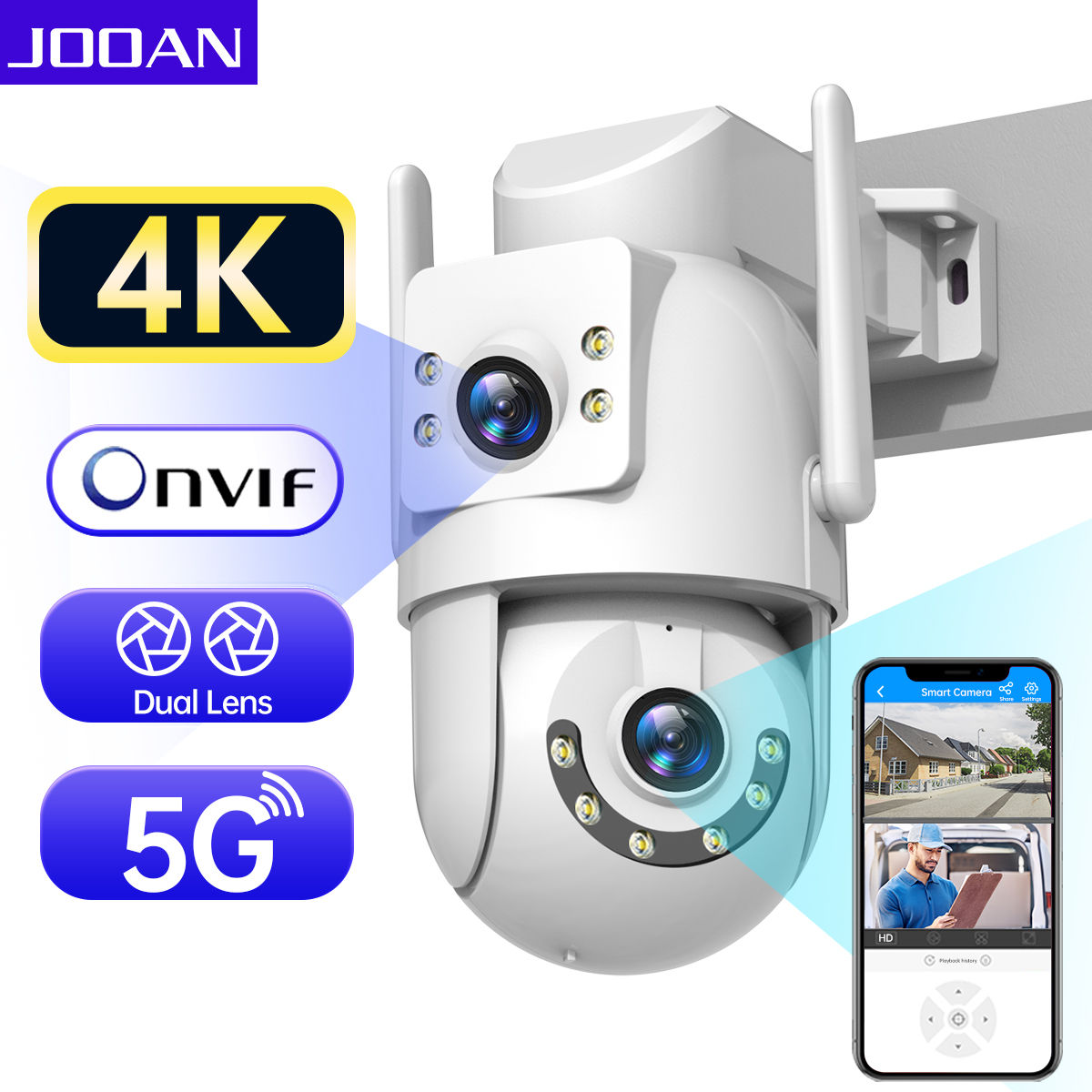 Jooan 4K 8MP HD Wifi PTZ Camera Outdoor 5G Wifi Dual Lens Security IP Cameras 5X