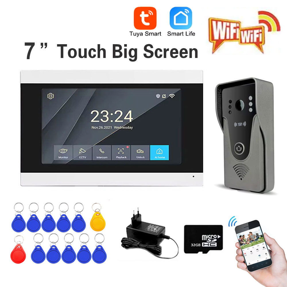 1080P 7 Inch Color Touch Screen Wireless Wifi Video Doorbell Smart TUYA Home Int