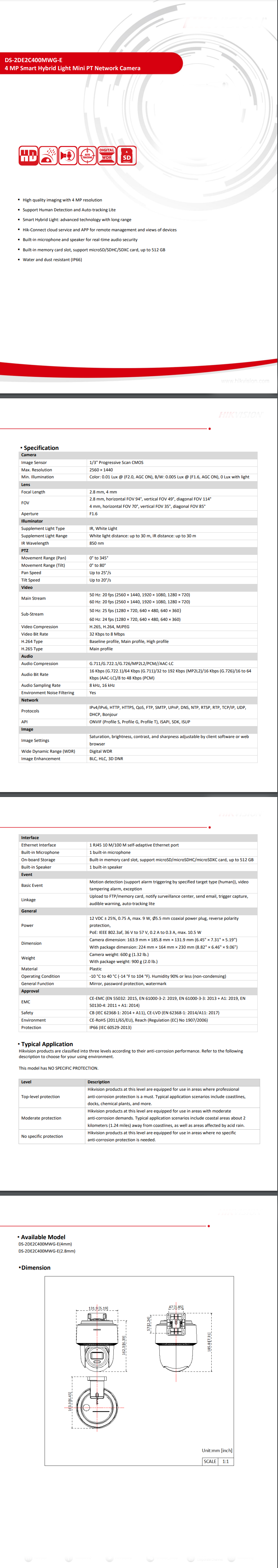 Küçük resim: Hikvision PT Camera 4MP DS-2DE2C400MWG-E Outdoor Smart Hybrid-light Human Detect