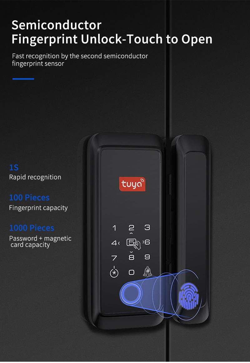 Miniatura: C2 Tuya APP Control Sliding Glass Lock Fingerprint Smart Lock Bluetooth RFID Ele