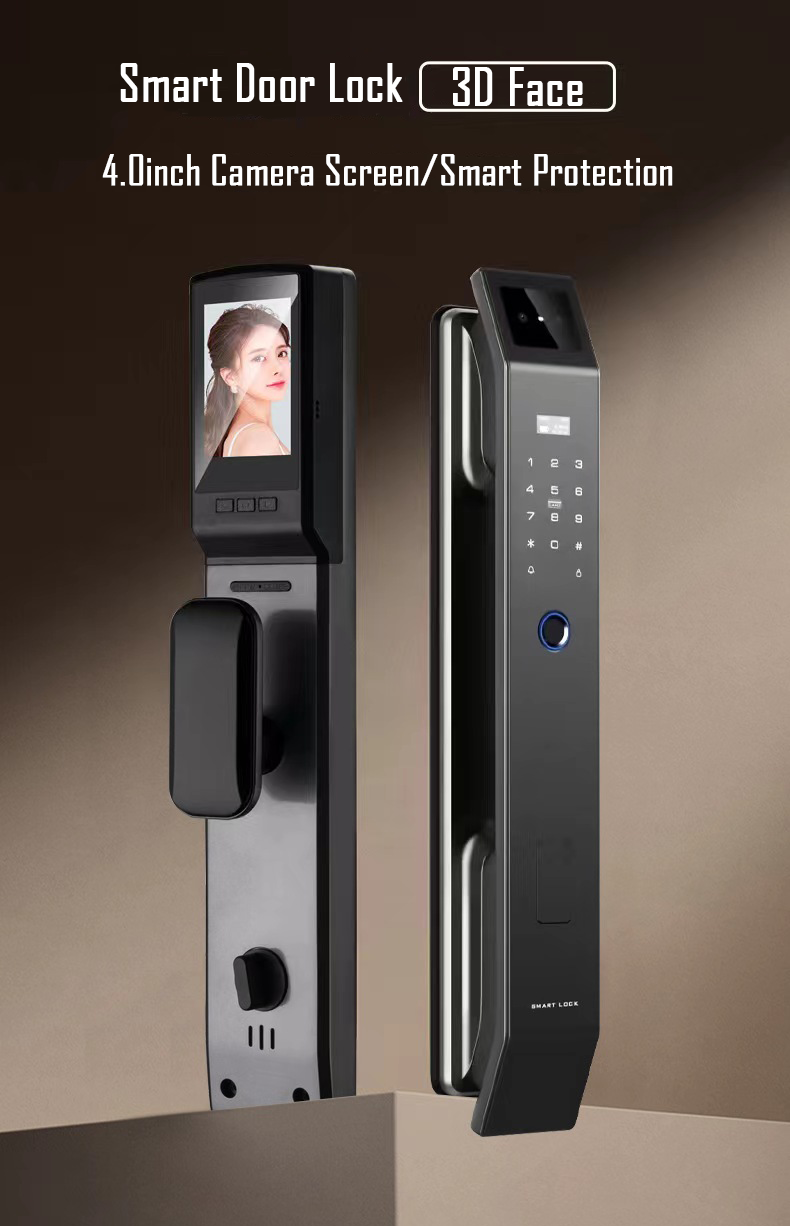 Küçük resim: 3D Face Recognition Unlock Digital Door Lock With Camera FIngerprint Password Un