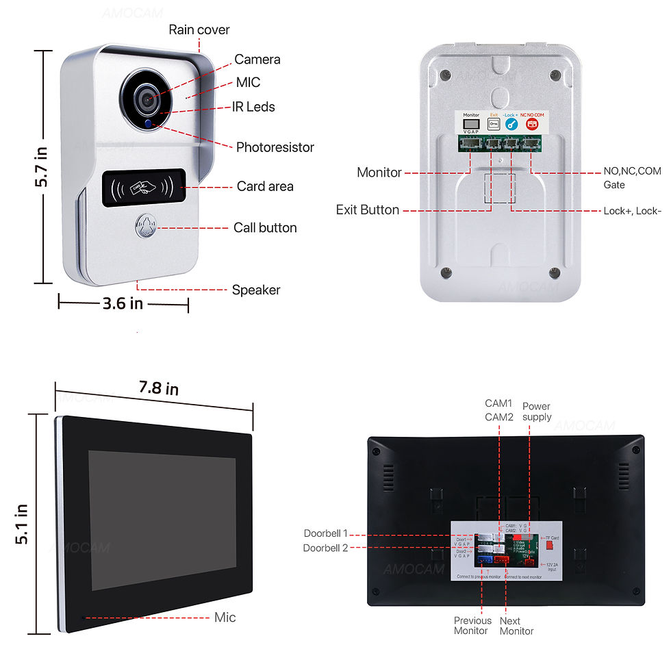 Thumbnail: Wireless Wifi Video Doorbell System, 1080P Doorphone Door Camera, 7 Inch Touch S