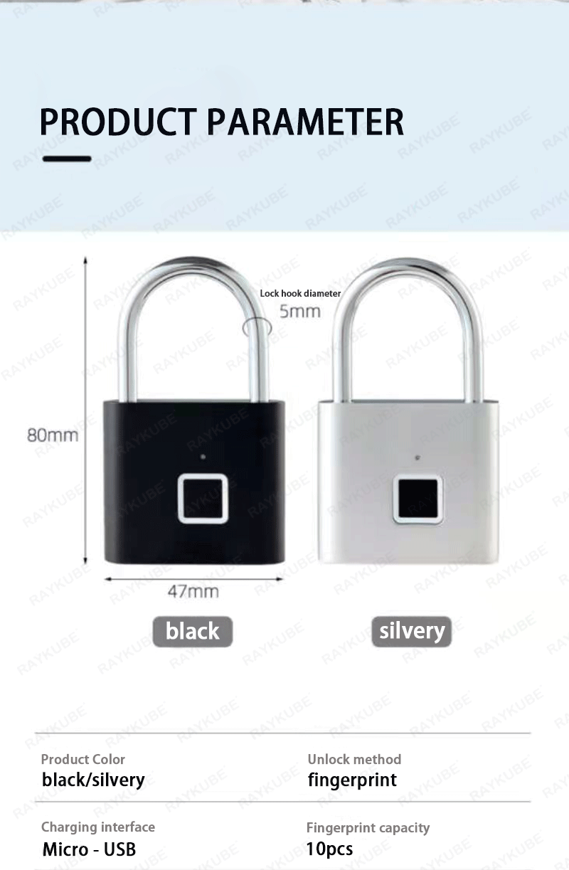 Thumbnail: RAYKUBE P2 Smart Fingerprint Padlock Waterproof Zinc Alloy Biometric Padlocks Wi
