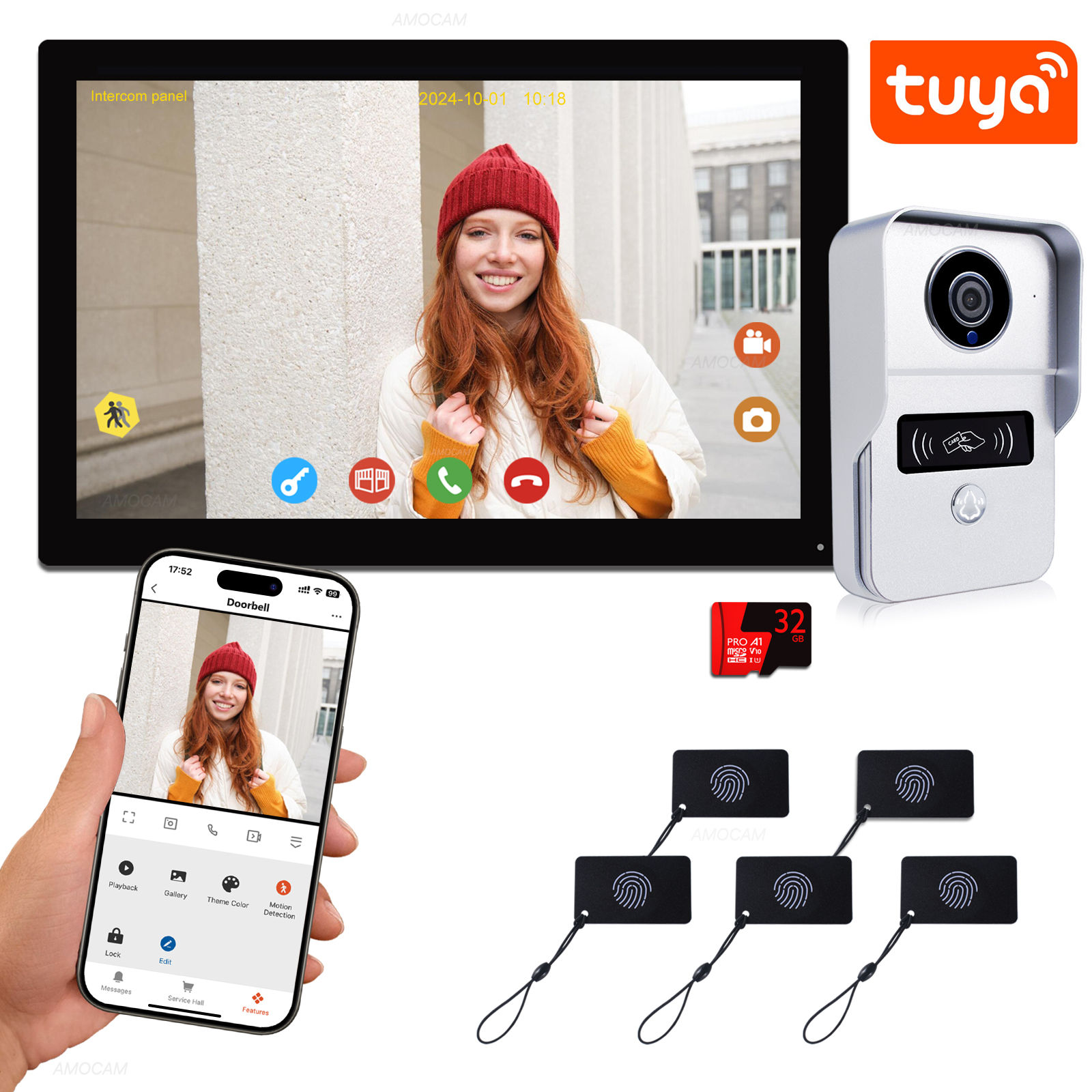 2 Wire Digital Video Intercom System 10.1 Inch Wireless WIFI Monitor 1080P Doorp