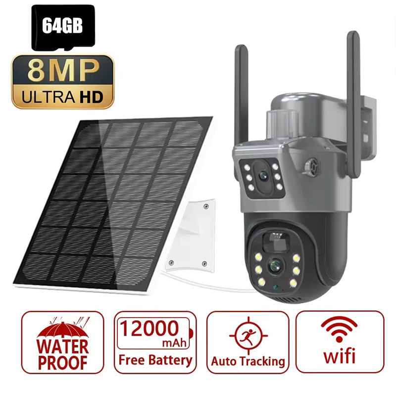 Thumbnail: 4K 8MP Dual Screen Solar Camera Outdoor Wireless WiFi PTZ Dual Lens Security Pro