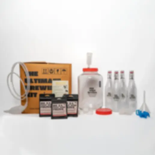 Picture of full Ultimate Brewing Kit and its contents and box