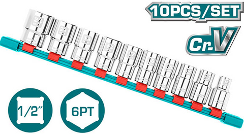 طقم بكسات 10 قطع قياس 1/2" نمرة 6-24 مم توتال THT121101 — 2