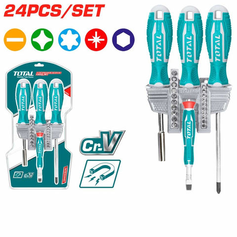 طقم مفكات مع راسيات 24 قطعة توتال TACSD302462 — 2
