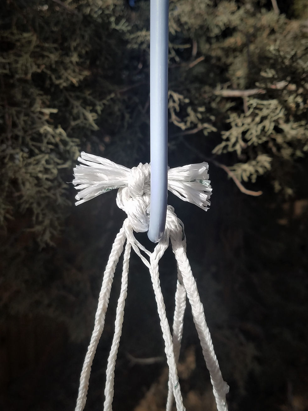 Thumbnail: Handwoven Eco-Art Hanging Pot - Orange, White arms