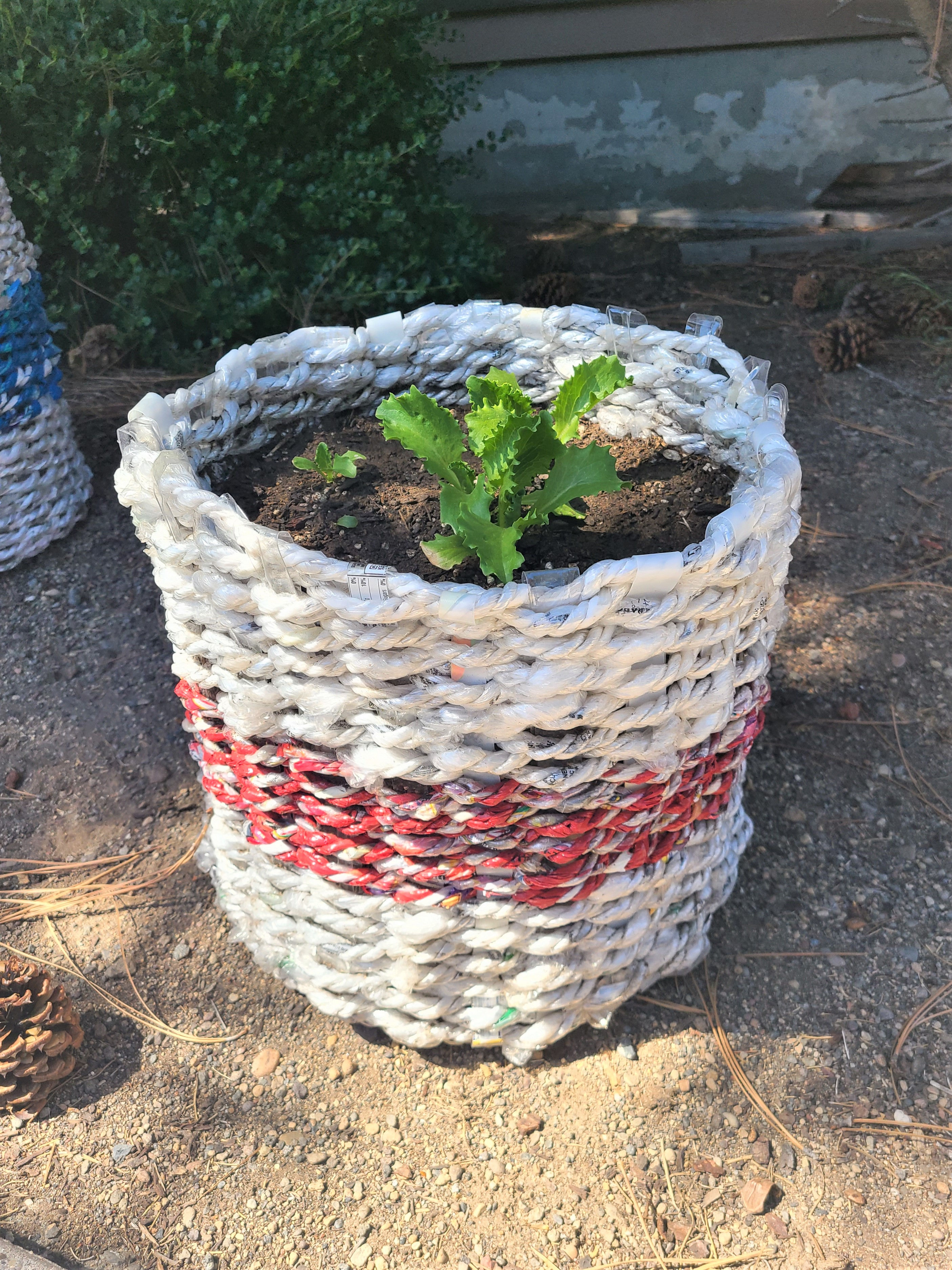 Handwoven Eco-Art Planter - Red