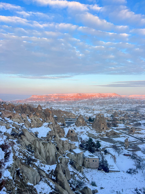 Göreme panoramic viewpoint in Cappadocia Turkey during the winter
