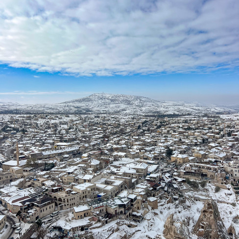 Panoramic views of the winter landscape in Cappadocia Turkey