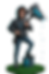Man with glasses holds axe, standing on a block.