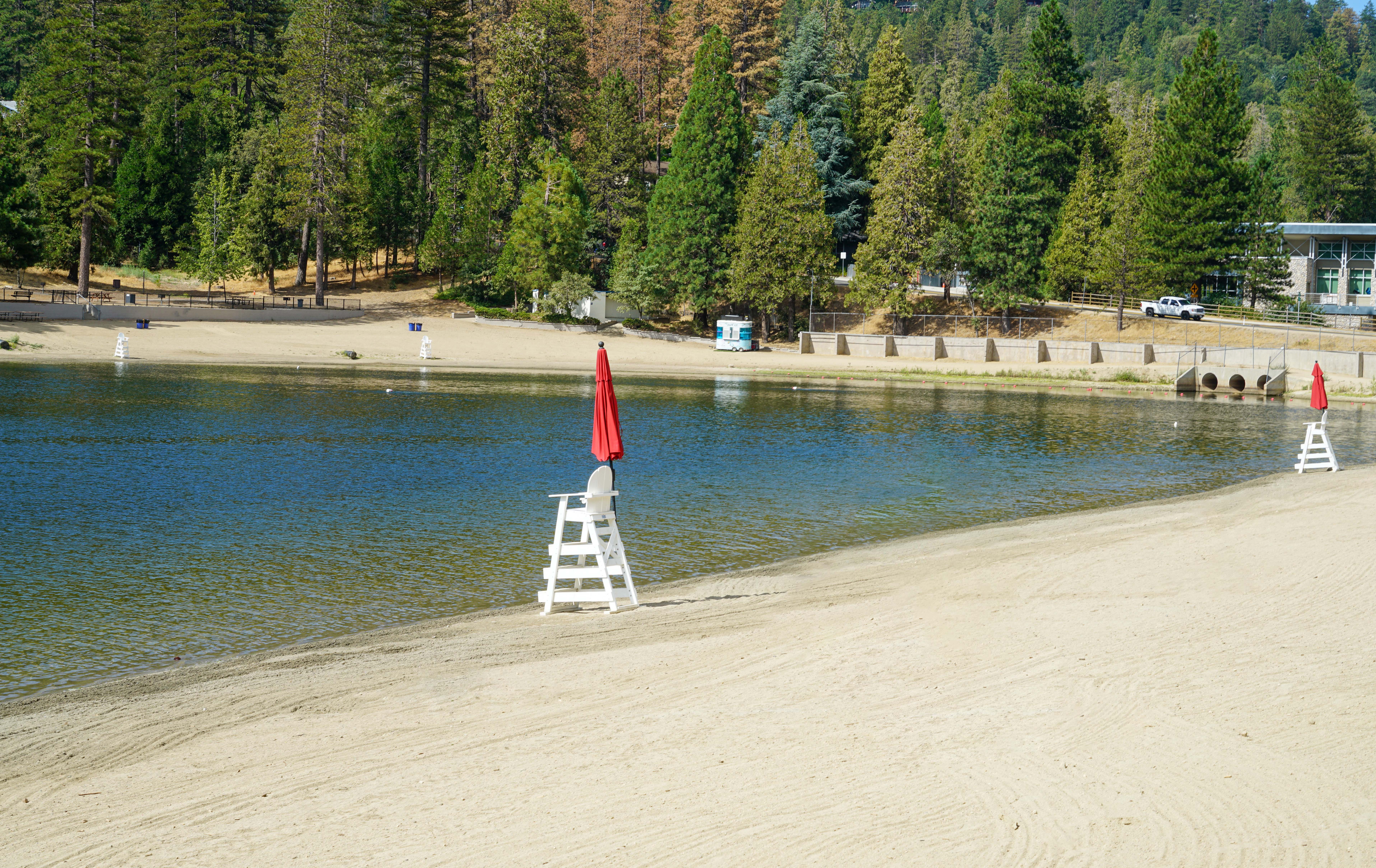 Beach access area at Lake Gregory Regional Park in Crestline