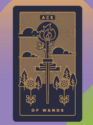 Ace of Wands, Golden Thread deck. Courtesy of Labyrinthos.