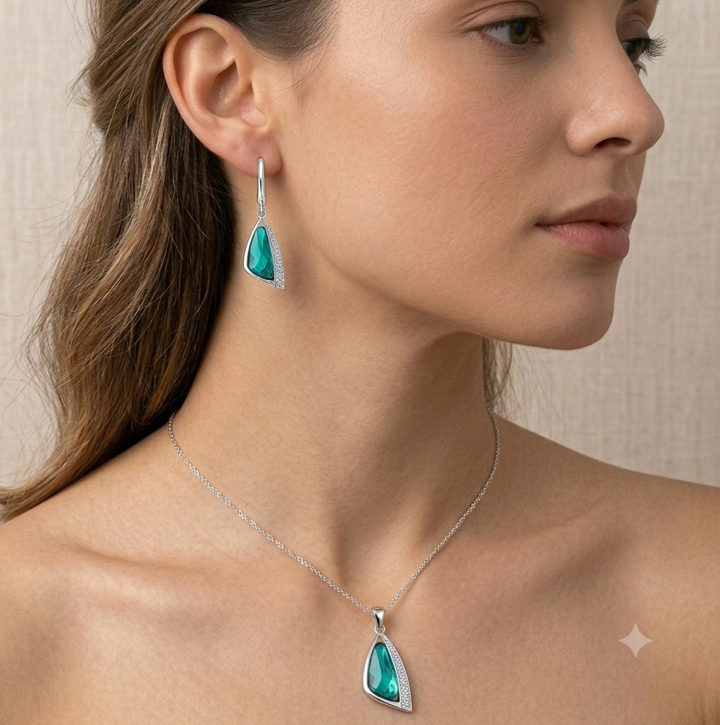 THE TEAL GEOMETRIC NECKLACE & EARRING SET