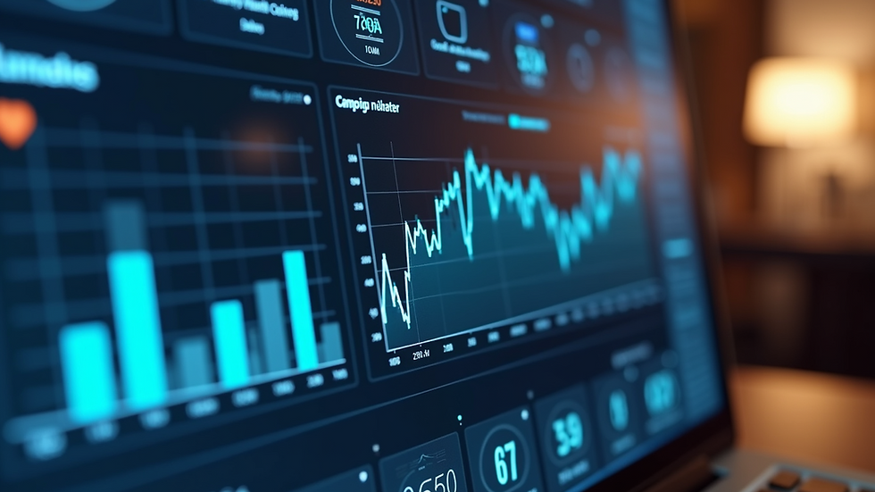 High angle view of a digital marketing dashboard showing campaign analytics