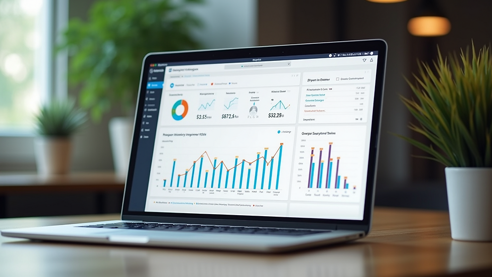Eye-level view of a laptop screen displaying marketing analytics dashboard