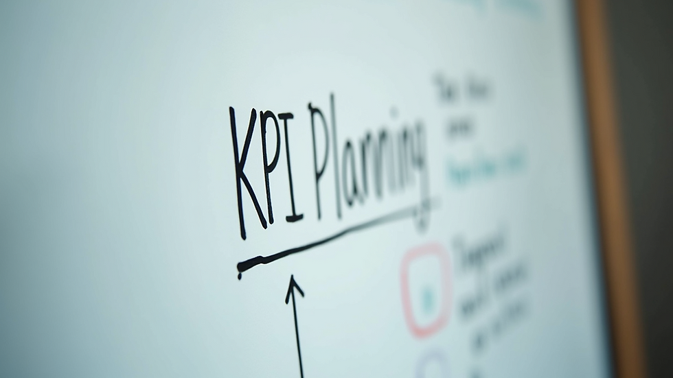 Close-up view of a whiteboard with KPI planning notes