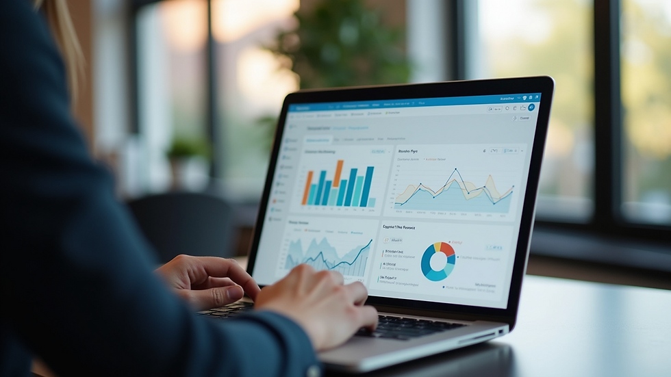 Eye-level view of a laptop screen showing marketing analytics dashboard