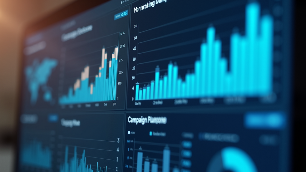 Close-up view of a digital marketing dashboard showing campaign analytics