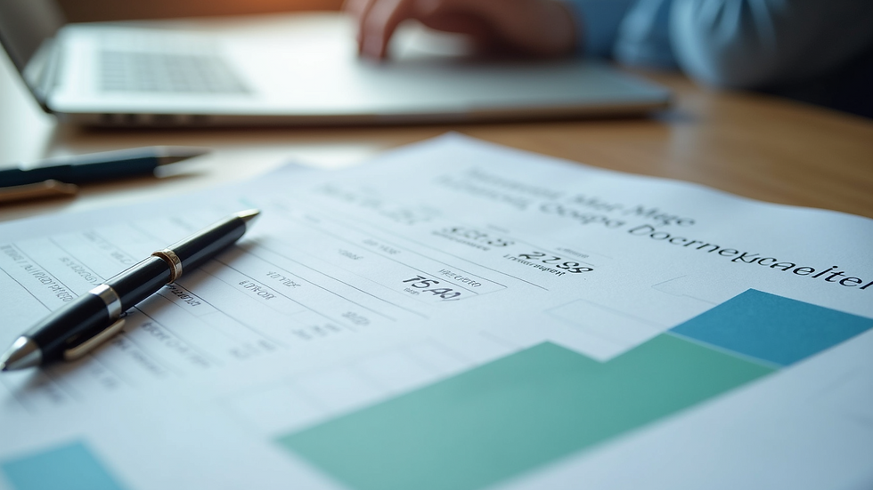 High angle view of a financial report detailing profit margins