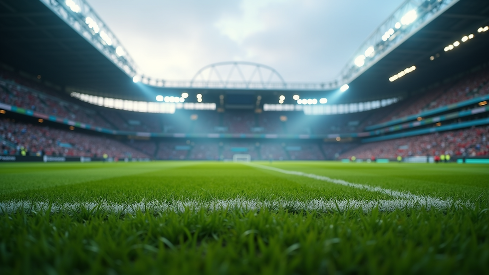 Eye-level view of a football pitch during a match
