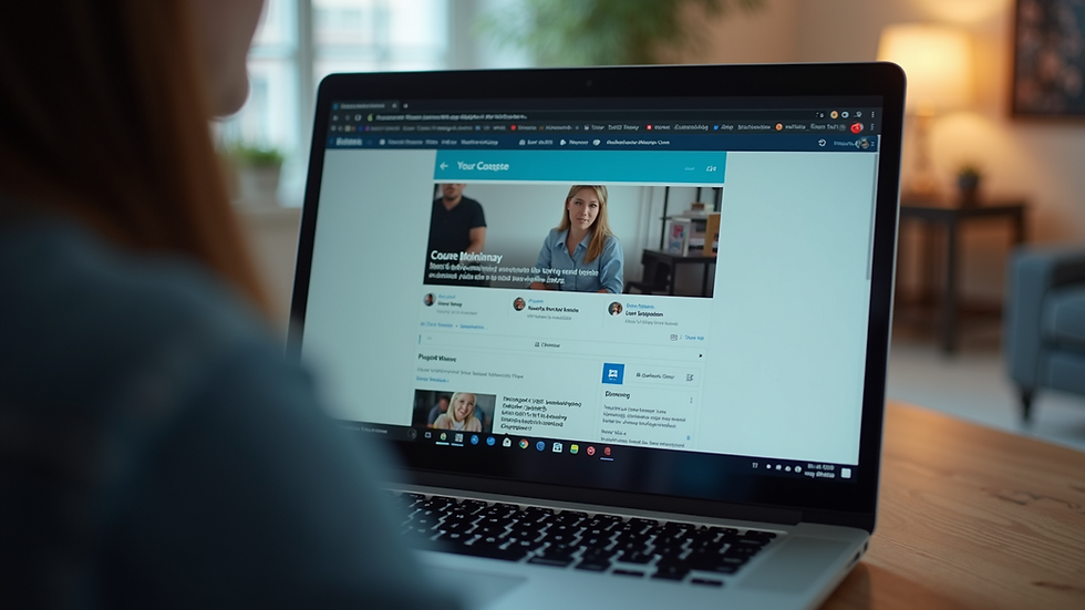 Close-up of a laptop screen displaying an online course interface