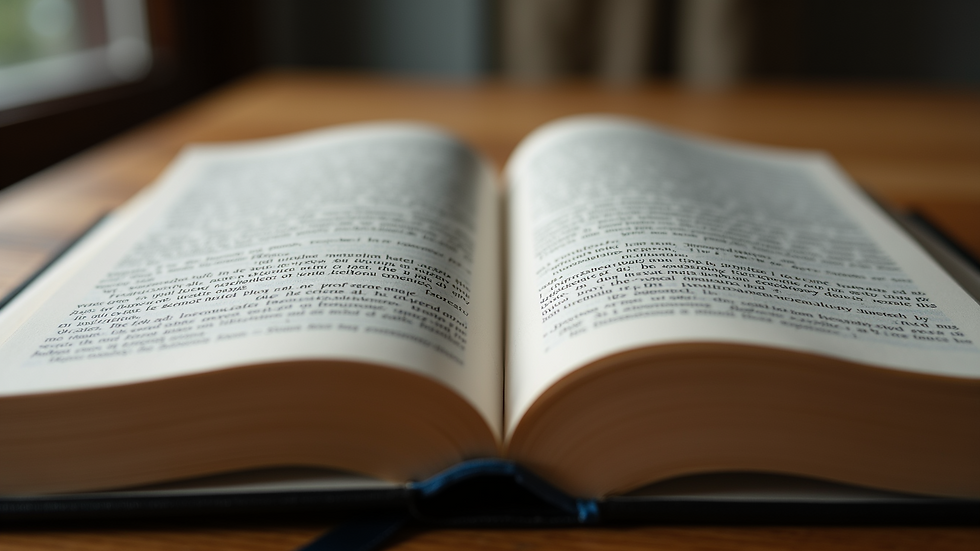 Eye-level view of an open book with highlighted texts