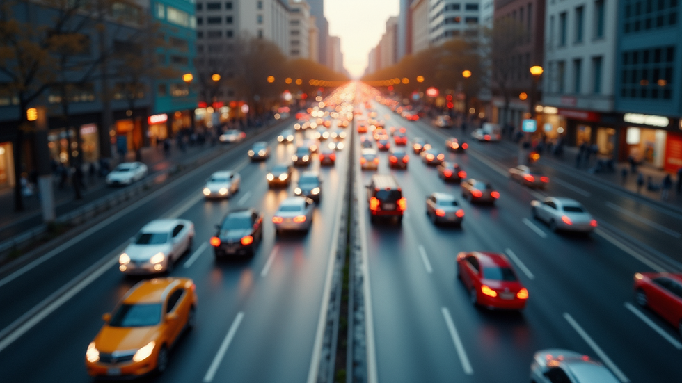 High angle view of dynamic urban traffic, illustrating business movement