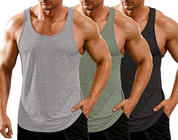 Men's 3 Pack Gym Tank Tops Y-Back Workout Muscle Tee Training Bodybuilding Fitne