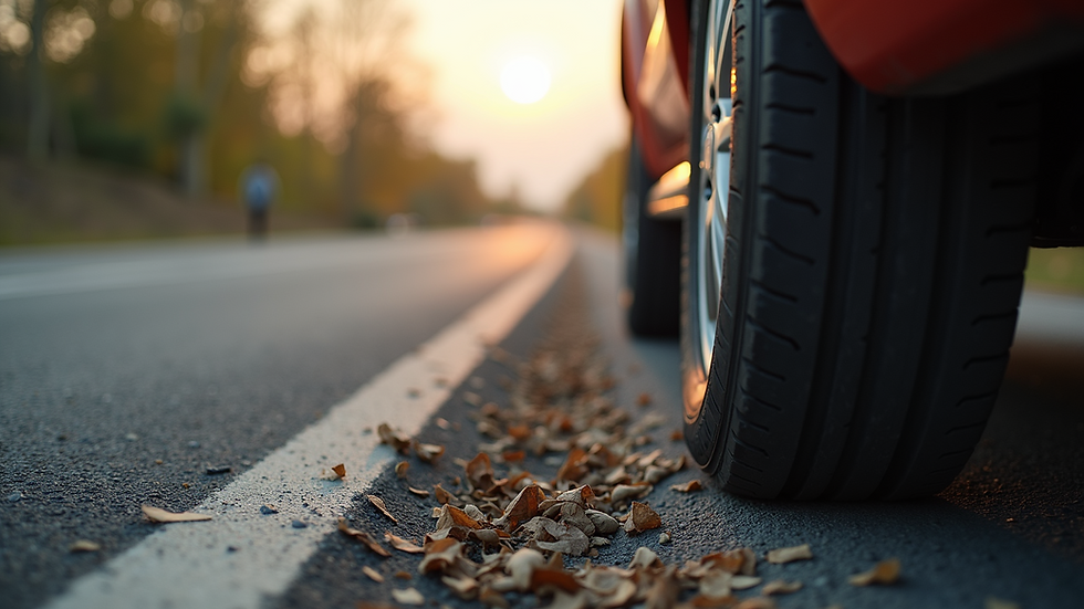 Eye-level view of a tyre made from recycled materials