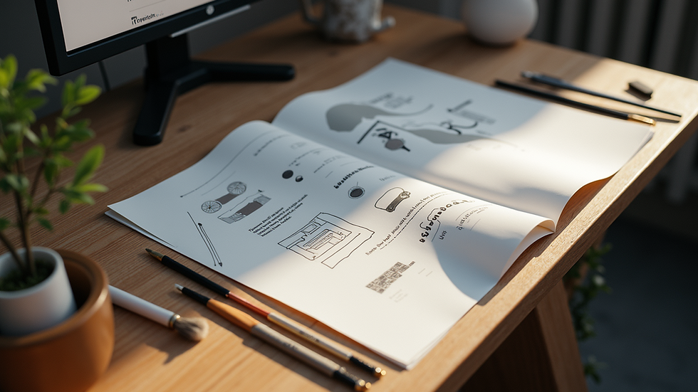 High angle view of a creative workspace with design tools