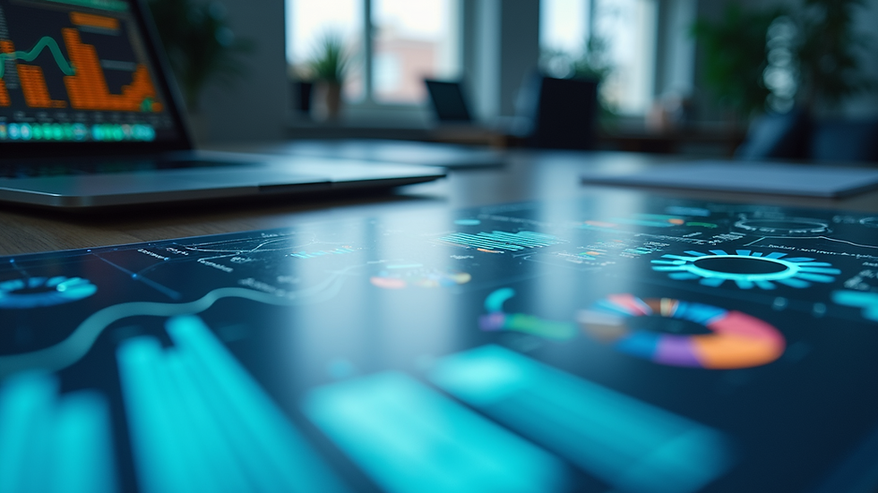 Eye-level view of a modern workspace with analytical tools on display