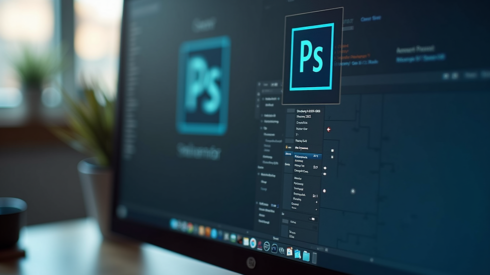 Close-up of a computer screen displaying Adobe Photoshop interface