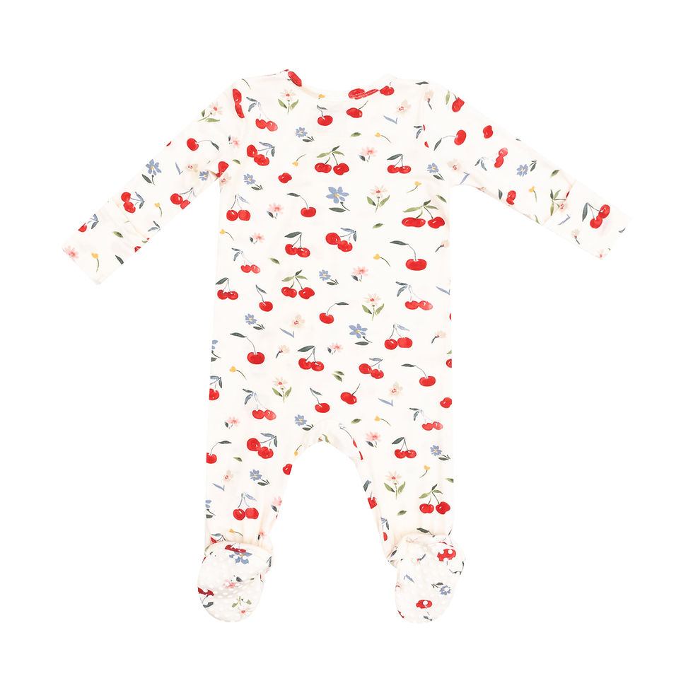Thumbnail: Watercolor Cherries + Gingham 2 way Zipper Footie | Red & Bonnet Hat