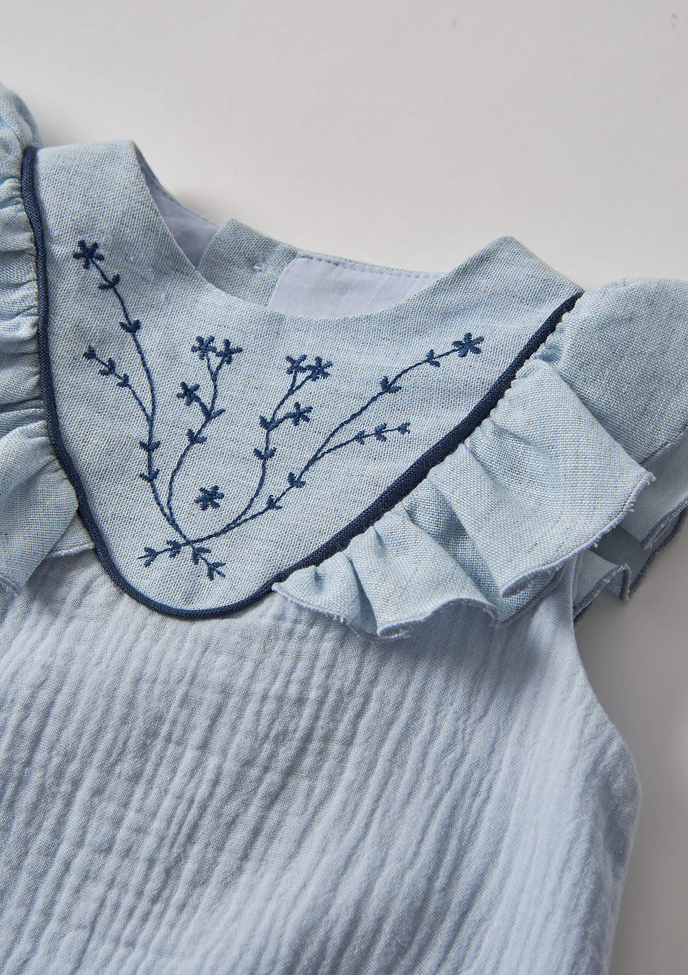 Thumbnail: Blue Romper Suit With Embroidered Yoke