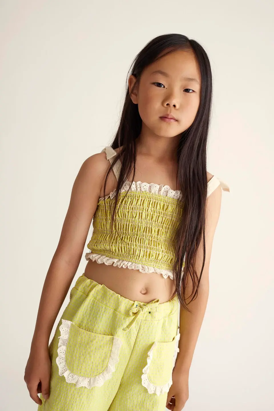 Recycled Gingham-Neon Yellow Top