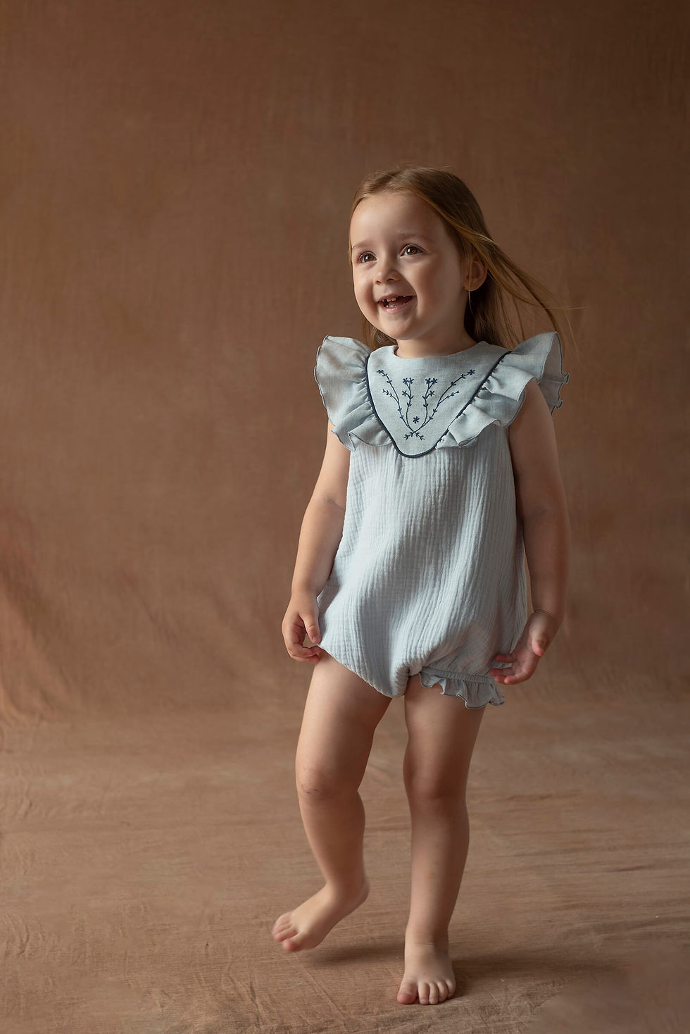 Thumbnail: Blue Romper Suit With Embroidered Yoke