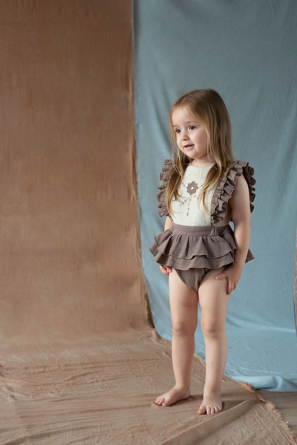 Thumbnail: Brown Romper Suit with Embroidered Bib